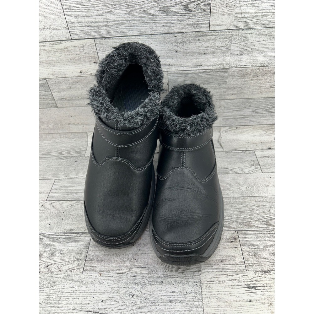 Orthofeet 793 Black Leather Faux Fur‎ Trim Orthopedic Ankle Boots Men 7B EU 37.5